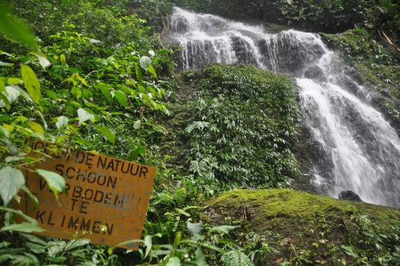 Placas em holandes na Reserva Natural de Brownsberg, no Suriname